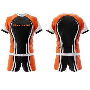 Conjunto de Camiseta de Rugby Sublimada Personalizada, Naranja, Negro y Blanco, Cuello en V, Sin Mangas, Absorbe la Humedad, 100% Poliéster, Unisex, para Adultos - Product Image 1