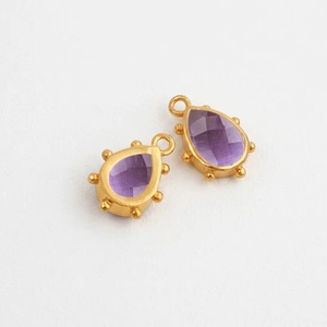 Natural Amethyst <b>Gold</b> Sterling Silver Beaded Teardrop <b>Pendant</b> Faceted Gemstone Charms for DIY Necklace Jewelry Making Supplies - Product Image 1