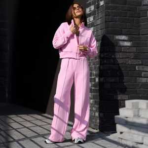 Womens <b>Two</b> <b>piece</b> <b>Lounge</b> <b>set</b>:Zip Hoodie & Palazo Pants Cotton Blend Custom OEM/ODM - Product Image 1