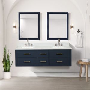 Blu 60 Pollici L X 22 Pollici Mobile Bagno Doppio con Top in Marmo Coltivato - Product Image 2