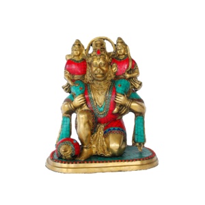 Artesanía en Latón, Estilo Art Deco, Estatua del Dios Hanuman Ji con Acabado en Piedra, Ídolo Hindú Indio, Escultura Decorativa, Regalo, Panchmukhi Hanuman - Product Image 1
