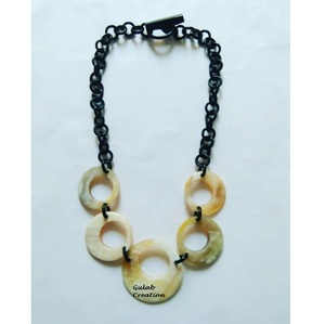 Collar de Cadena de Resina Ecológica Hecho a Mano con Eslabones Graduados, Joyería Religiosa de Moda con Cuerno de Búfalo y Perlas, Diamantes de Imitación - Product Image 2