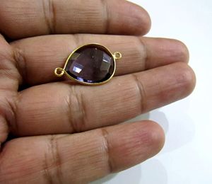 Connecteurs à double boucle en quartz améthyste, forme poire, 13x17mm, facettés, type briolette - Product Image 4
