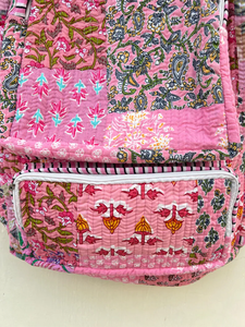 Mochila Acolchada a Rayas para Niñas, Hecha a Mano, de Algodón, para la Escuela, Ligera, para Viajes, con Múltiples Bolsillos, Estilo Boho, 20 Pulgadas - Product Image 2