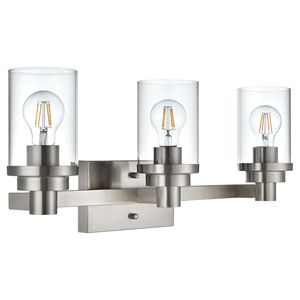 3-<b>Light</b> Brushed Nickel Bathroom <b>Vanity</b> Lighting Fixtures with Clear Glass Shade for Bathrooms & <b>Mirrors</b> - Product Image 2
