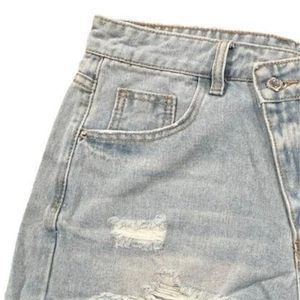Shorts de Mezclilla Rasgados de Cintura Alta para Hombre, Casuales, de Algodón Lavado, con Cierre de Botones, Color Sólido, Tejido de Tela - Product Image 4