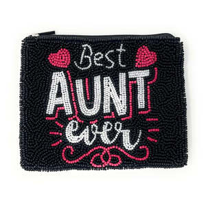 Beste Tante Aller Zeiten Perlenbesetzte Tasche Schwarz Rosa Herz Münzbörse Tante-Geschenk Mini Reißverschluss-Geldbörse Boutique Großhandel Damen-Accessoire - Product Image 1
