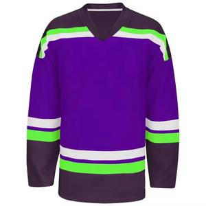 Maillot de hockey sur glace vert pour homme, col en V, manches longues, color-block, sublimé, respirant, en maille - Product Image 4