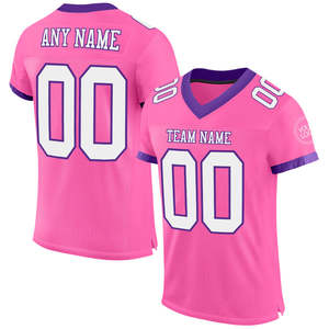 Custom Sublimation Pink Football Jersey Green Trim V Neck Breathable Mesh Fabric Personalized Team Name Number Practice Uniforms - Product Image 2