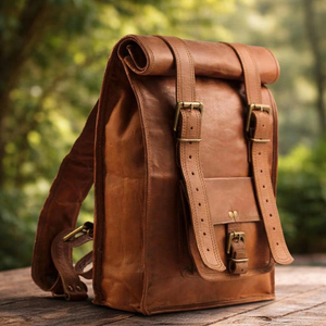 Luxury Men Leather <b>Roll</b> Top <b>Backpack</b> Expandable Travel Rucksack Professional Laptop Bag Manufacturer LTBP-0252 - Product Image 1