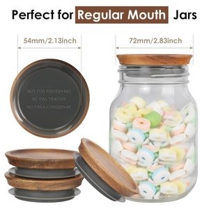 Reusable Wooden Mason <b>Jar</b> Storage Lids with Silicone Seal Regular Mouth Bamboo/Wood Lids for Ball Mason <b>Jars</b> Airtight - Product Image 5
