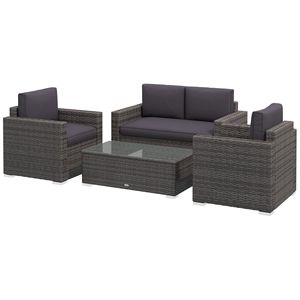 Set Divano 4 Pezzi in Rattan Grigio con Poltrone, Tavolino da Caffè con Piano in Vetro, Mobili da Esterno in Vimini per Giardino, Realizzato in Corda Intrecciata - Product Image 1