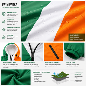 Chaqueta Parka Larga con Capucha y Forro Polar, Impermeable y Cortavientos, con la Bandera de Irlanda, Personalizada OEM, para Cambiarse en la Playa o al Aire Libre - Product Image 5