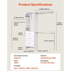 Armadio Moderno a 3 Cassetti con Altezza Regolabile, Sistema di Organizzazione Guardaroba in Legno con 3 Cassetti Estraibili - Product Image 6