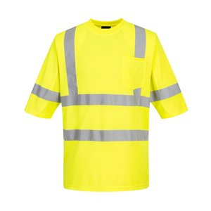 เสื้อยืดนิรภัยแบบมองเห็นได้ชัดเจนสำหรับผู้ชาย สีเหลือง แถบสะท้อนแสง ระบายอากาศได้ดี ผลิตจากโพลีเอสเตอร์ เสื้อทำงานแขนสั้น เสื้อลำลองสำหรับฤดูร้อน - Product Image 1