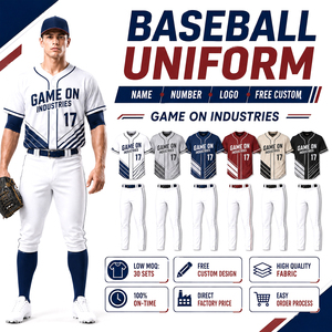 Service OEM ODM, uniformes de baseball personnalisés pour équipes sportives, tissu léger et flexible avec numéro et logo sur mesure. - Product Image 1