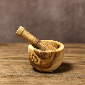 Juego de Mortero y Maja de Madera Artesanal, Molinillo de Especias de Madera Natural, Tazón para Moler Hierbas, Herramienta de Cocina Tradicional, Decoración Rústica para el Hogar - Product Image 6