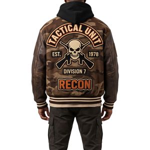 <b>Camo</b> Varsity <b>Jacket</b> Black Hooded Sleeves Streetwear Letterman Coat Patterned Bomber Baseball Stadium Fashion Outerwear - Product Image 2