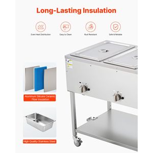 Scaldavivande Commerciale a Vapore a Propano a 3 Vasche, per Esterni, con Ruote da 3 Pollici, in Acciaio Inossidabile, Attrezzatura per Mantenere Caldi i Cibi a Gas Propano - Product Image 5