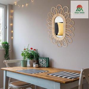 Rattan Wall <b>Mirror</b> Khaki Wooden Frame 50x38Cm Home Decor living room, bedroom, bathroom - Product Image 2