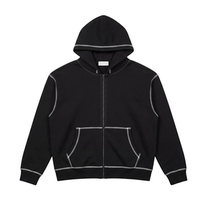 Wholesale OEM Men <b>Black</b> 430 GSM Full Zip <b>Hoodie</b> Heavyweight Cotton Fleece Hooded Sweatshirt Oversized Streetwear Winter Hoodies - Product Image 3