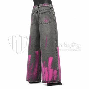 Pantalon en jean taille haute à jambe large pour homme, en coton, tie-dye, peint à la main, coupe ample, streetwear, mode printemps - Product Image 5