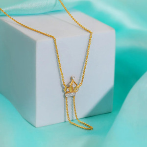 Crown Crest Diamond Pendant <b>Necklace</b> with Elegant <b>Long</b> Loop Chain Design - Product Image 5