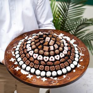 Cadeaux Ramadan EID 2024 nacre sculptée incrustation en bois chocolat présentoir plateau rond MOP incrustation dessert plateaux de service - Product Image 2