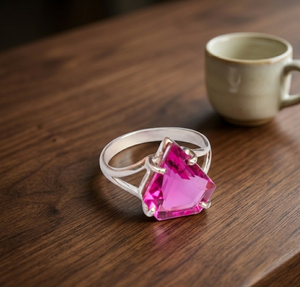 Pink Topaz Geometric <b>Statement</b> <b>Ring</b> Pure 925 Sterling Silver Rose & Yellow Gold Plated Handmade Women Jewelry for Christmas gift - Product Image 1