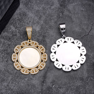 Silver Lab Grown Diamond Cuban Link Photo Pendant Custom Round <b>Memory</b> Pendant Necklace - Product Image 4