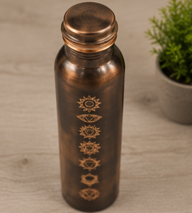 Bouteille d'eau en cuivre avec symboles des chakras, design bohème, écologique, vaisselle en métal pour usage extérieur, bouteille d'eau pour la méditation - Product Image 3