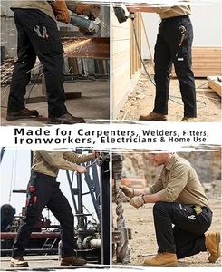 Men's <b>Black</b> <b>Work</b> <b>Pants</b> With Tool Pockets Abrasion Resistant Cargo Trousers For Mechanics - Product Image 5