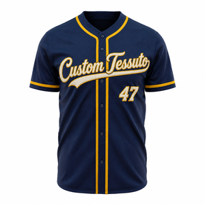 Maillot de baseball pour homme TESSUTO avec appliques et boutons sur le devant, 100 % polyester, bordure passepoilée, maillot de sport personnalisé avec nom et numéro, tenue d'équipe - Product Image 1