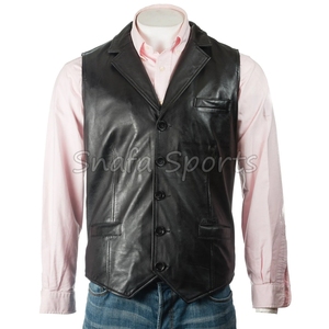Chaleco de Piel de Cordero Premium para Hombre, Chaqueta sin Mangas Ligera con Botones de Cuerno para Invierno, para Moda y Equitación - Product Image 6
