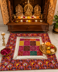 เสื่อ Pooja Aasan สำหรับวัดบ้านเสื่อที่นั่งสวดมนต์ทำด้วยมือสำหรับการนมัสการในชีวิตประจำวันและการใช้ในพิธีกรรม - Product Image 6