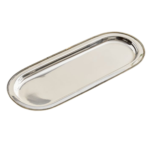 Plateau de service rectangulaire moderne en acier inoxydable martelé avec poignées découpées, idéal pour la cuisine et la maison (vente en gros) - Product Image 4