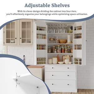 Armario de Almacenamiento Alto Independiente para Cocina Estilo Granja TOPMAX de 77 Pulgadas con 3 Estantes Ajustables y 8 Puertas - Product Image 6