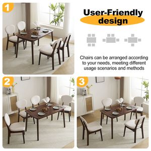 Set Tavolo da Pranzo e Sedie in Noce Profondo, 1 Tavolo e 4 Cuscini Beige, Rettangolare in Legno di Gomma, Rivestimento Morbido 100% Naturale Colore Beige - Product Image 5