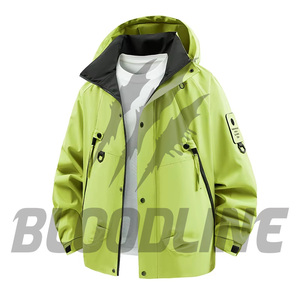 Chaqueta Impermeable con Capucha para Hombre, Color Amarillo, Manga Larga, Logotipo Estampado en la Manga Izquierda, Ropa de Otoño para Exteriores - Product Image 5