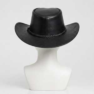 Chapeau de cowboy en cuir noir à motif vache, style western, unisexe, pour l'extérieur, toutes saisons, 56-58 cm, décontracté, adulte - Product Image 2