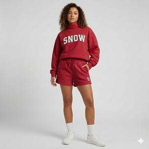 Conjunto de pantalones cortos con cuello simulado Bloom Winter para mujer, conjunto a juego, cómodo, suave, cálido, relajado, elegante, ropa diaria - Product Image 1