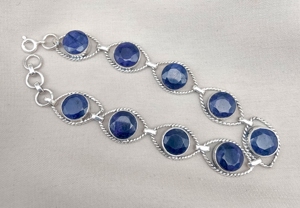 Natural Blue Sapphire Gemstone 925 Sterling <b>Silver</b> <b>Bracelet</b> Oval Faceted Handmade Jewelry With Gold Plating Option Wholesale - Product Image 3