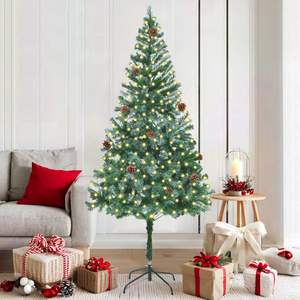 Árbol de Navidad Artificial de PVC Verde y Acero de 70.87 Pulgadas con Elegantes Luces Decorativas Navideñas - Product Image 1