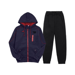 Ensemble de survêtement décontracté tendance pour homme avec capuche et cordon de serrage, en tissu respirant uni, idéal pour l'entraînement et le fitness - Product Image 1