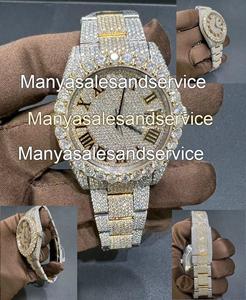 Iced Out VVS Moissanite Diamond Chronograph <b>Watch</b> with Glass Crystal Round <b>Case</b> Dial 10 Bar Water Resistant Stainless Steel Band - Product Image 2