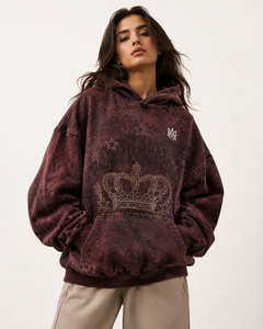 Sudadera con Capucha Oversize Rosa con Lavado Ácido y Estampado de Mariposas con Pedrería, Unisex, Ajuste Regular, Algodón French Terry, Ropa Urbana de Otoño - Product Image 5