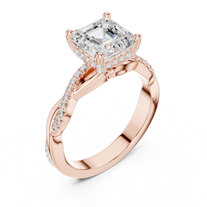 แหวนเพชรรูปทรง Asscher แบบเจียระไนเหลี่ยมสี่เหลี่ยม ฝังแบบสี่ขา ดีไซน์เกลียว วัสดุโรสโกลด์ 14K เพชรเพาะเลี้ยงในห้องปฏิบัติการ พร้อมใบรับรอง GRA สำหรับงานแต่งงาน - Product Image 4