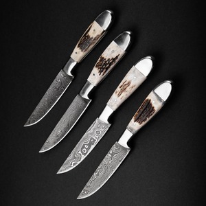 Handmade 67-Layer Damascus Steel Steak <b>Knife</b> <b>Set</b> Horn Handles 4-Piece Ambidextrous Straight Edge <b>Sharp</b> Luxury Kitchen <b>Knife</b> - Product Image 1