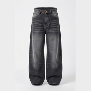 Jean en denim délavé foncé à taille haute et jambe large pour homme, coupe ample, en coton, style décontracté, pantalon d'automne - Product Image 1