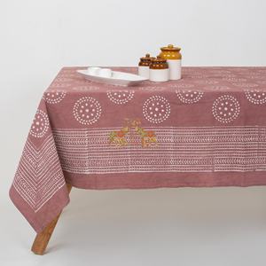 Mantel de Algodón Estampado a Mano con Diseño Floral para Bodas, Fiestas, Decoración Rústica, Cubierta para Mesa de Comedor - Product Image 2